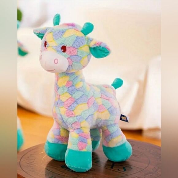 Adorable Multi-Colored Patchwork Pastel Giraffe Stuffed Animal Toy 11.5" - Picture 2 of 4